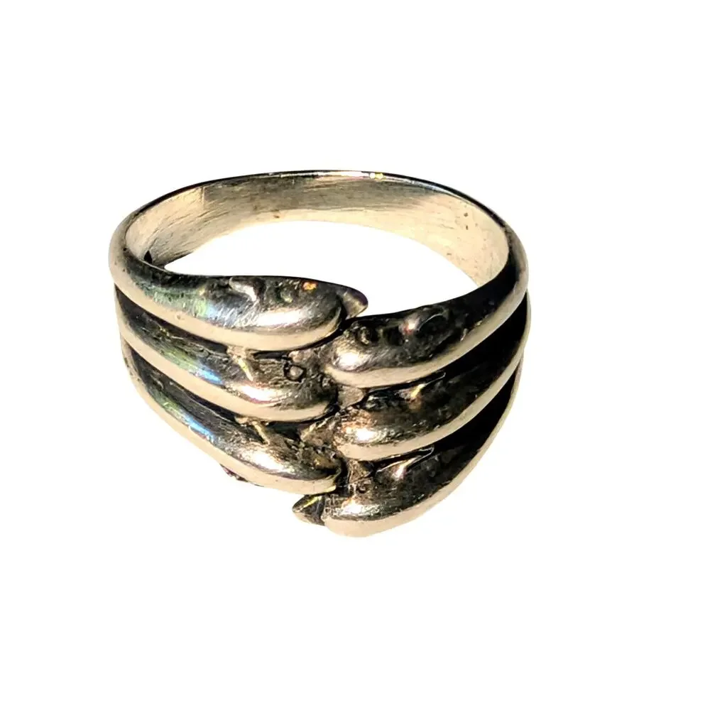 925 Sterling Silver Six Dolphin Ring Size 6.5